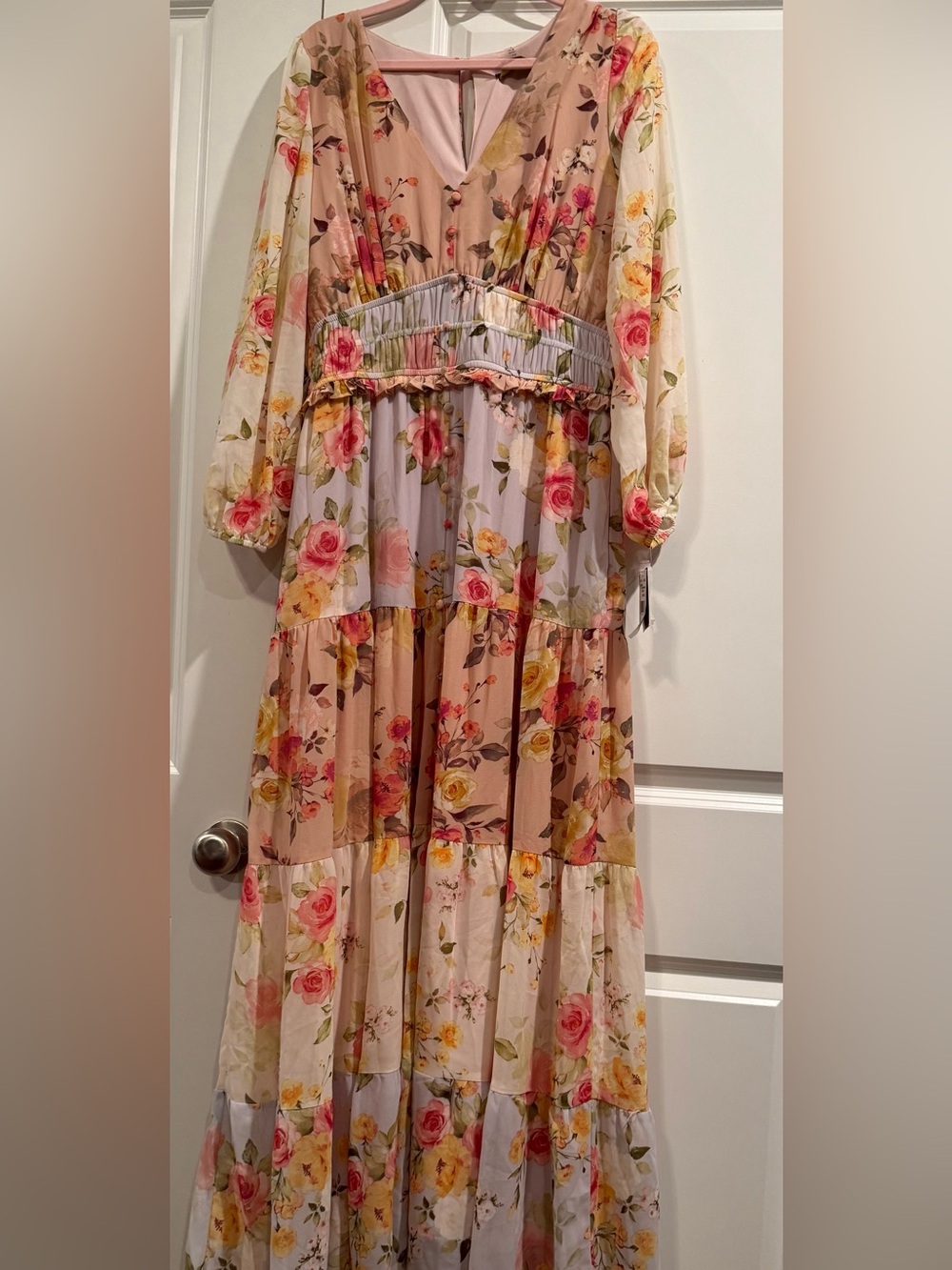Floral Tiered Maxi Dress in Blush and Cream